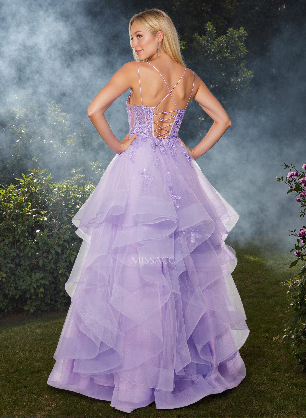 Ball-Gown V-Neck Sleeveless Tulle Prom Dresses With Flower(s)