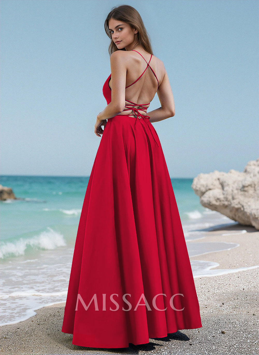 Simple Strappy Back A-Line Prom Dresses With Spaghetti Straps