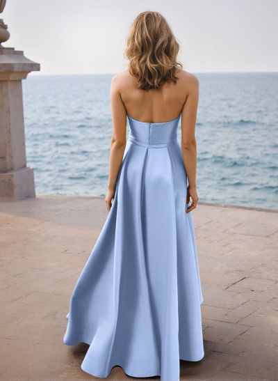 A-Line Sweetheart Sleeveless Floor-Length Satin Prom Dresses