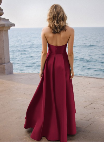 Simple A-Line Sweetheart Sleeveless Floor-Length Satin Prom Dresses