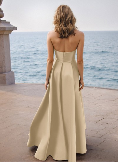 Simple A-Line Sweetheart Sleeveless Floor-Length Satin Prom Dresses