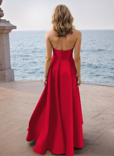 Simple A-Line Sweetheart Sleeveless Floor-Length Satin Prom Dresses