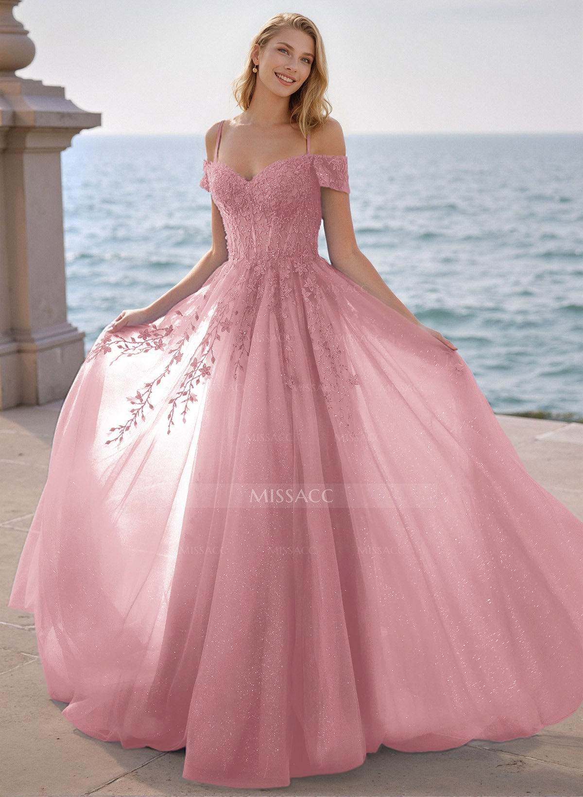 Spring Wedding Sparkly Pink Prom Dresses