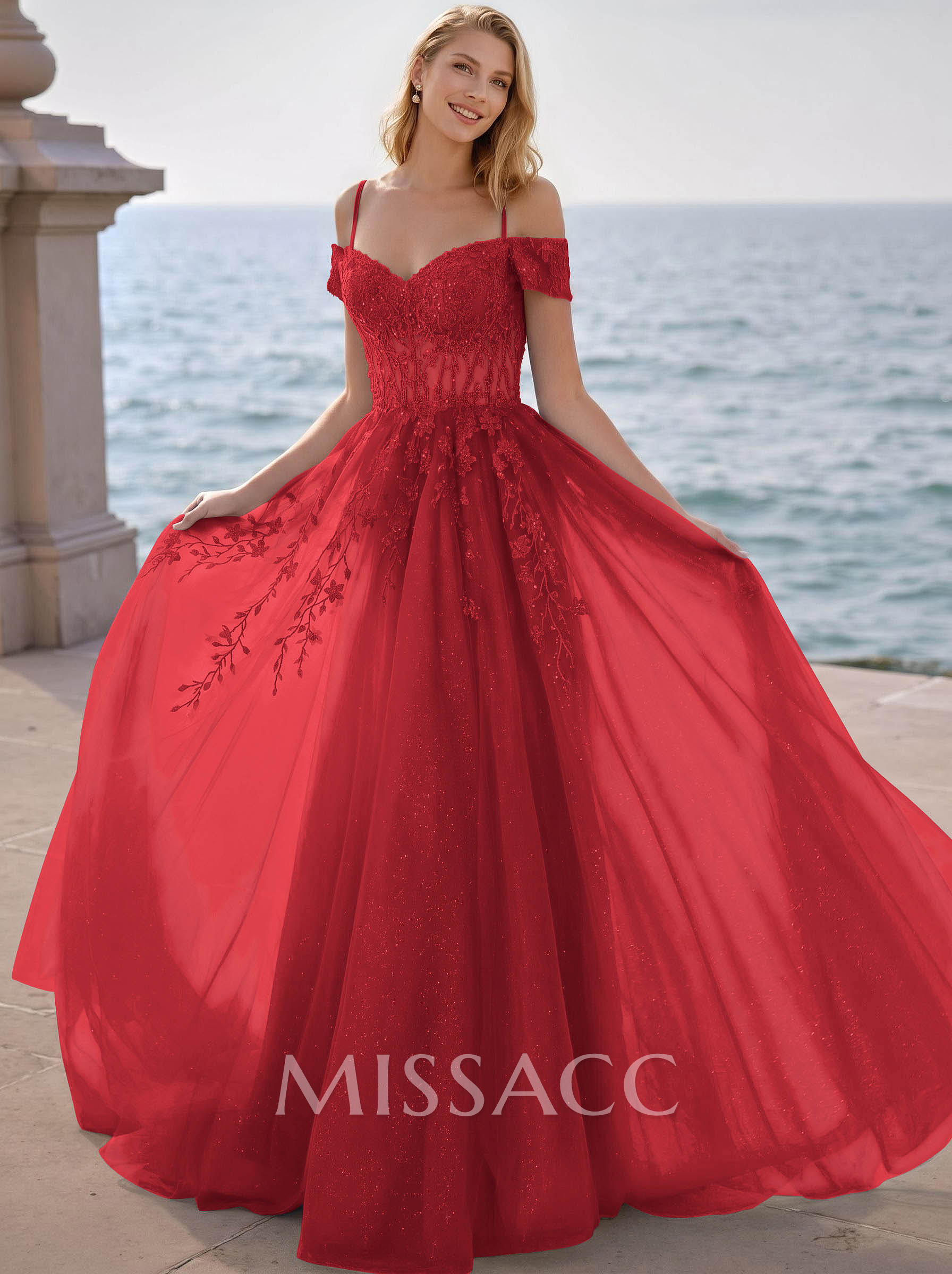 Dreamy Princess Ball Gown Sparkly Tulle Prom Dresses With Floral Applique Dreamy Princess Ball Gown Sparkly Tulle Prom Dresses With Floral Applique