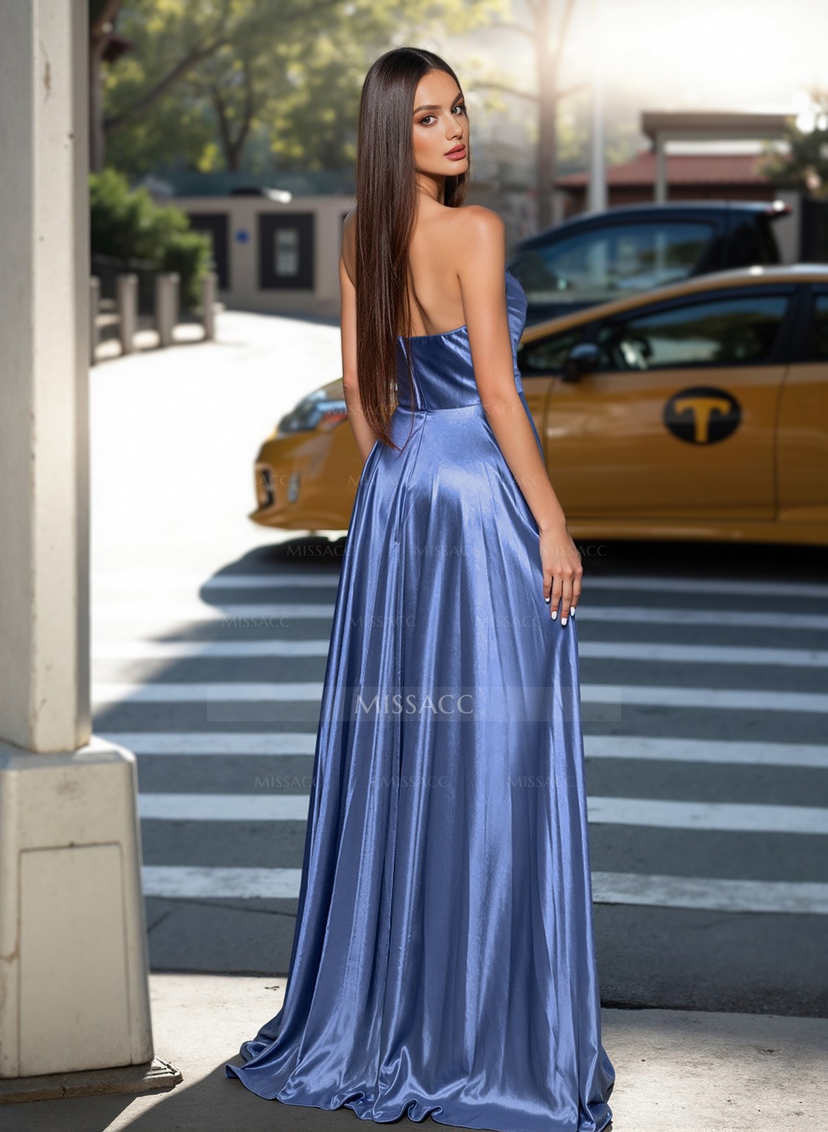 Classy A-Line Sweetheart Silk Like Satin Prom Dresses With High Split