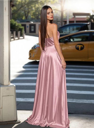 Classy A-Line Sweetheart Silk Like Satin Prom Dresses With High Split