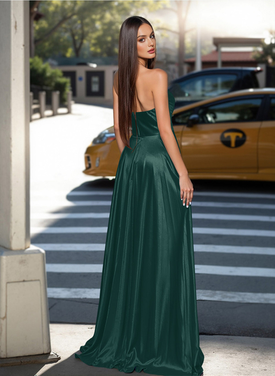 Classy A-Line Sweetheart Silk Like Satin Prom Dresses With High Split