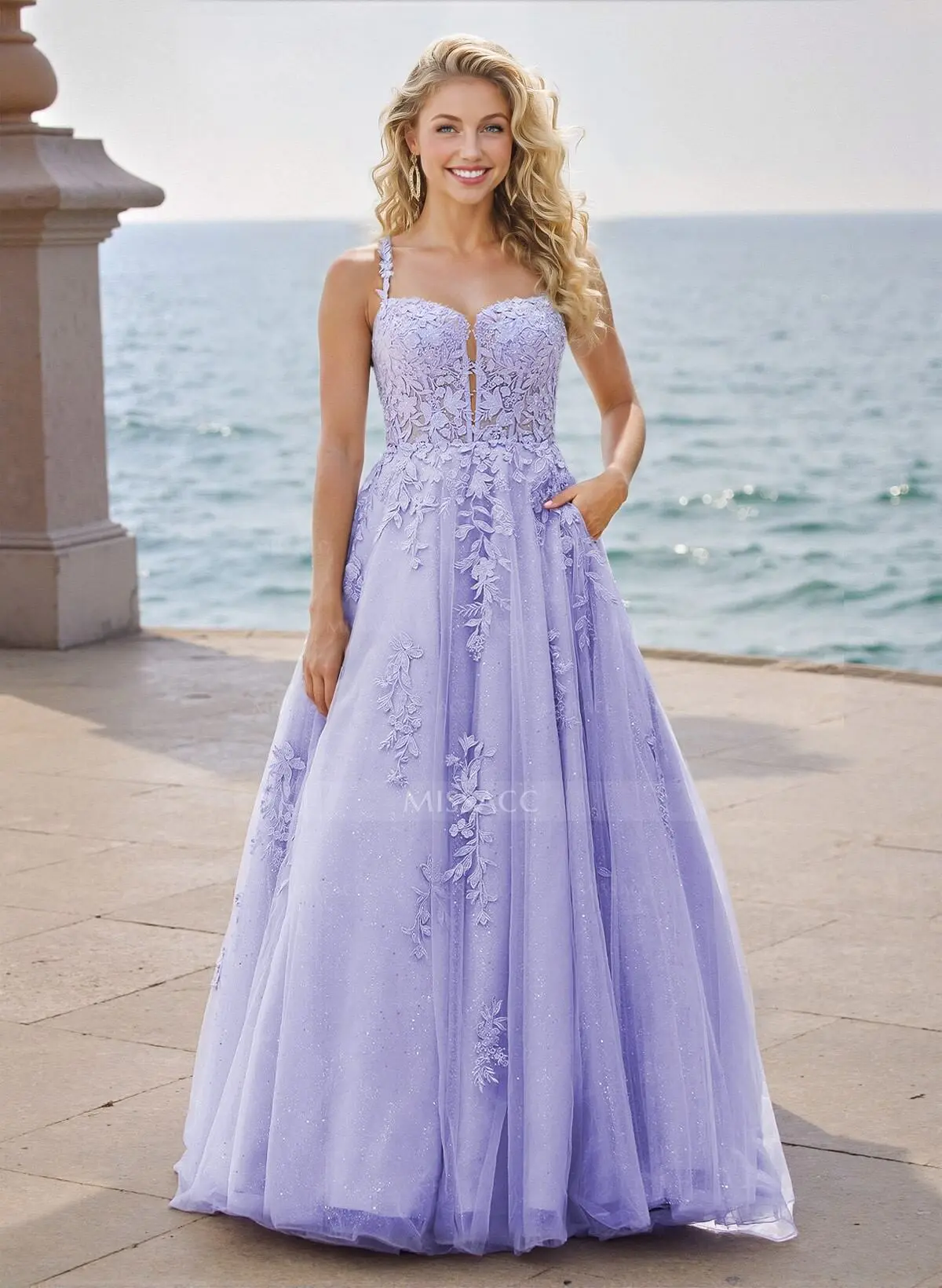 strapless open back dress Tulle Princess Prom Dresses Puffy Sleeves Ruffles – Lisposa main image 1