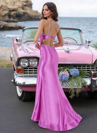 Trumpet/Mermaid Plunge Neck Sleeveless Floor-Length Prom Dresses With Back Hole