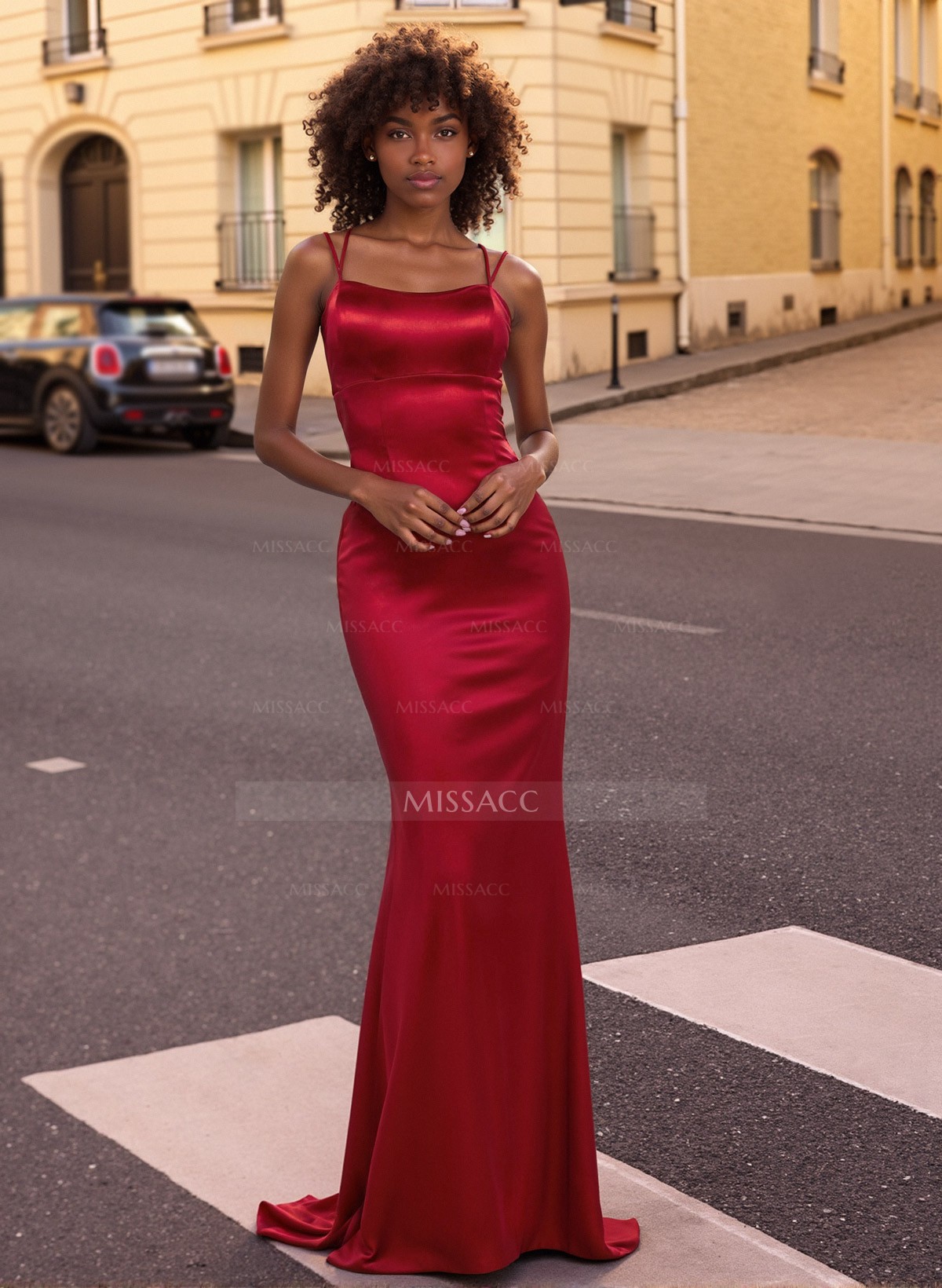 Sheath/Column Cowl Neck Sleeveless Sweep Train Acetate Satin Prom Dresses