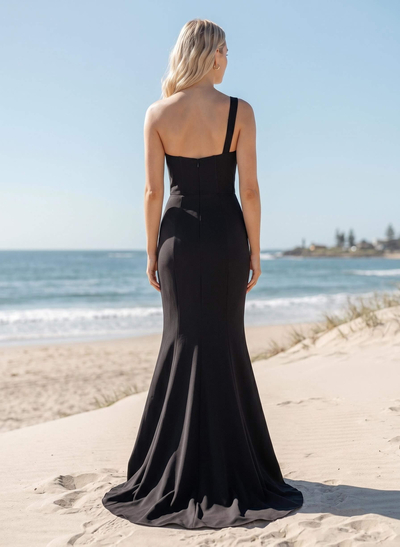 Classy Asymmetrical Neckline Mermaid Sweep Train Elastic Satin Bridesmaid Dresses