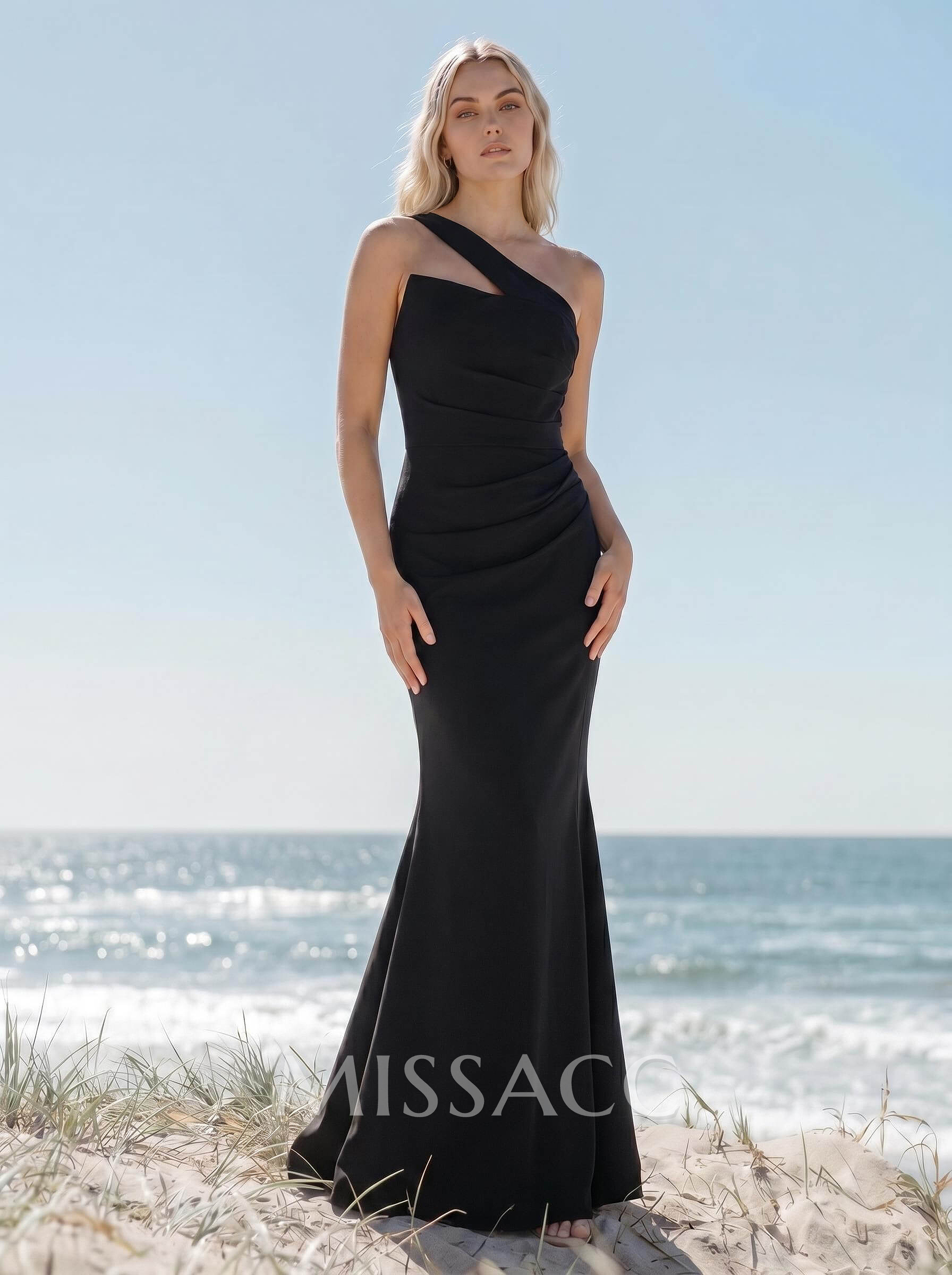 Classy Asymmetrical Neckline Mermaid Sweep Train Elastic Satin Bridesmaid Dresses