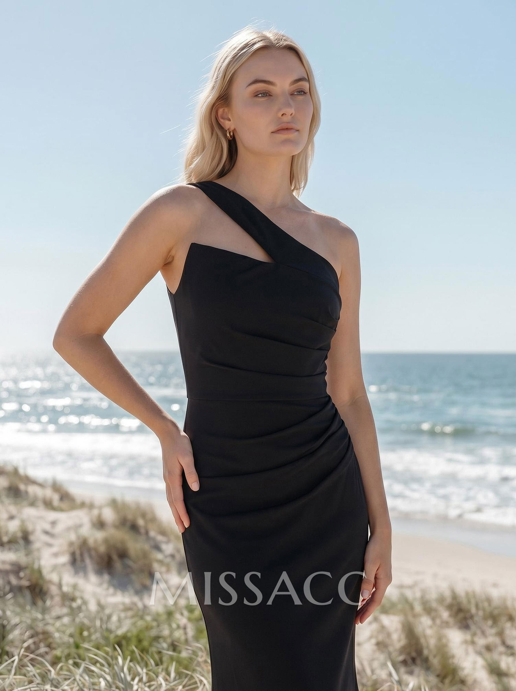 Classy Asymmetrical Neckline Mermaid Sweep Train Elastic Satin Bridesmaid Dresses