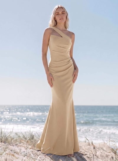 Classy Asymmetrical Neckline Mermaid Sweep Train Elastic Satin Bridesmaid Dresses