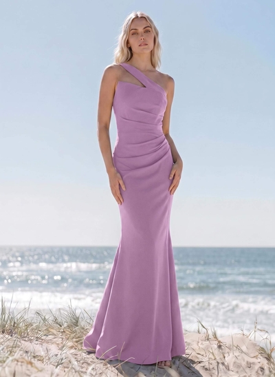 Classy Asymmetrical Neckline Mermaid Sweep Train Elastic Satin Bridesmaid Dresses