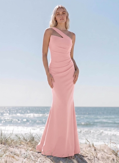 Classy Asymmetrical Neckline Mermaid Sweep Train Elastic Satin Bridesmaid Dresses