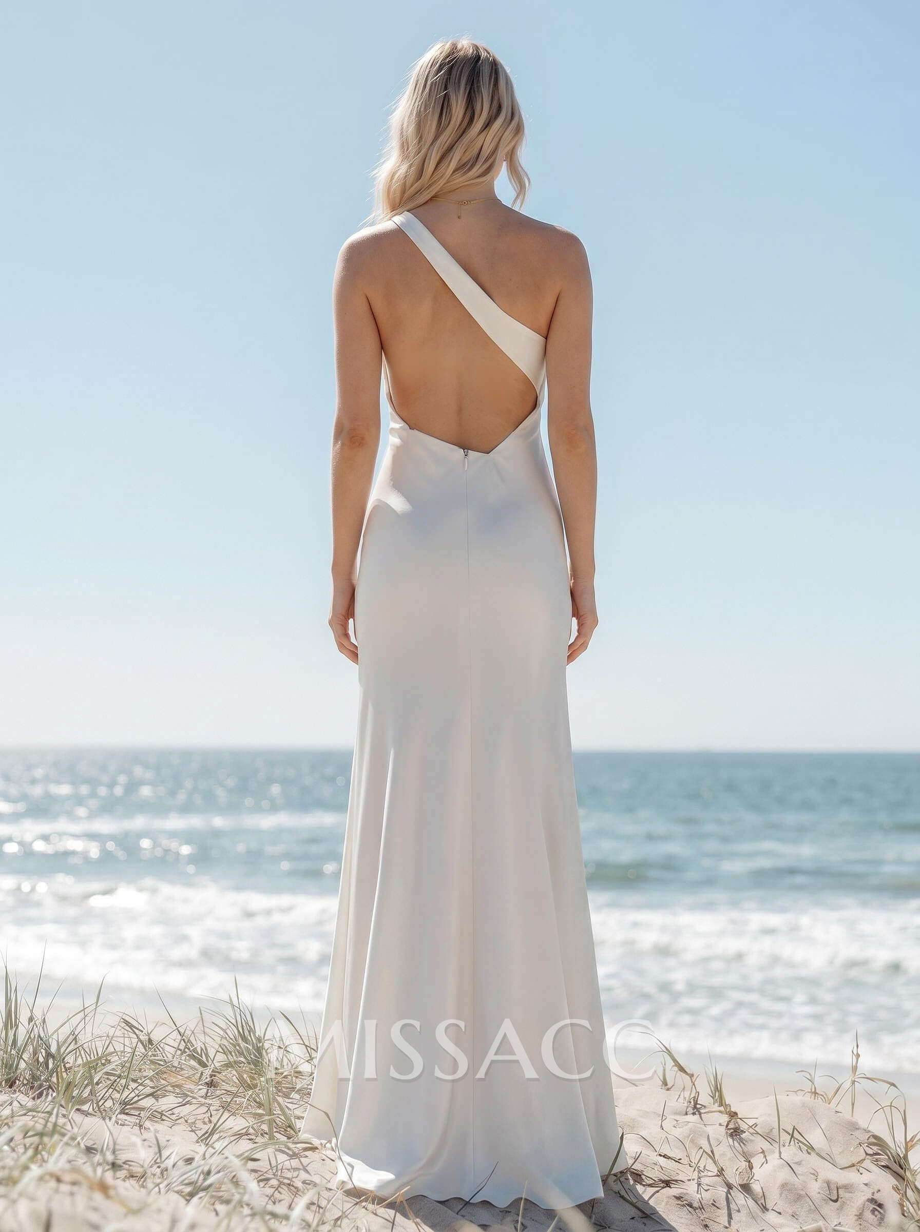 Elegant One-Shoulder Open Back Mermaid Sweep Train Matte Satin Bridesmaid Dresses