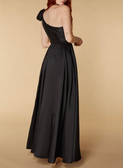 Elegant Bow(s) One-Shoulder A-Line Floor-Length Matte Satin Bridesmaid Dresses