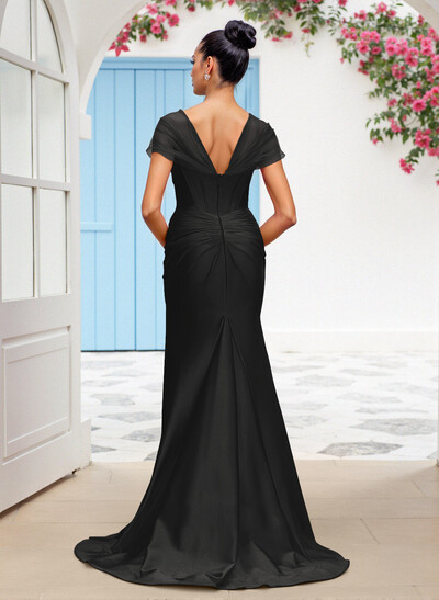 Seductive Trumpet V-Neck Sleeveless Stretch Satin Knit Bridesmaid Dresses With High Split