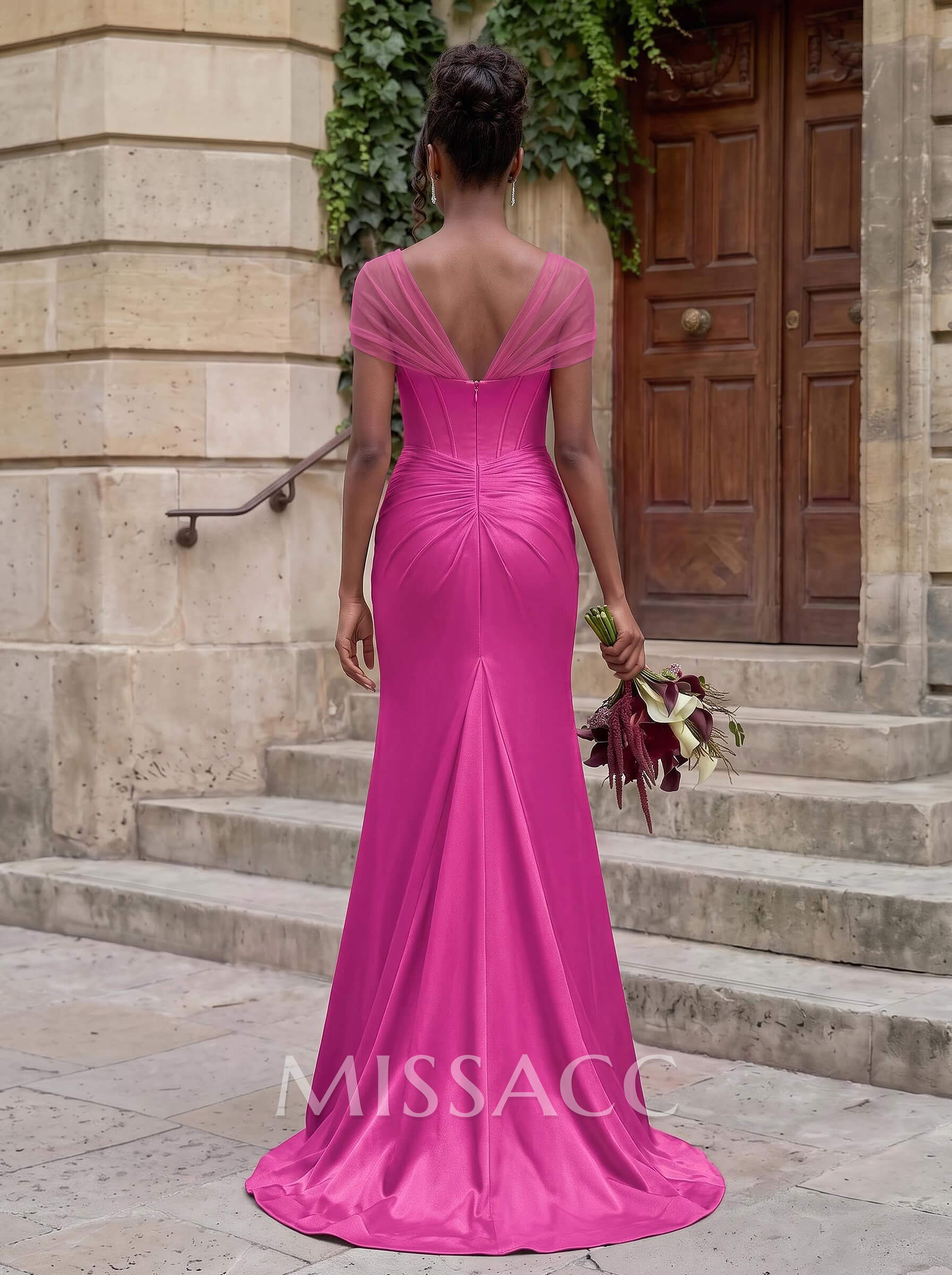 Seductive Trumpet V-Neck Sleeveless Stretch Satin Knit Bridesmaid Dresses With High Split Seductive Trumpet V-Neck Sleeveless Stretch Satin Knit Bridesmaid Dresses With High Split