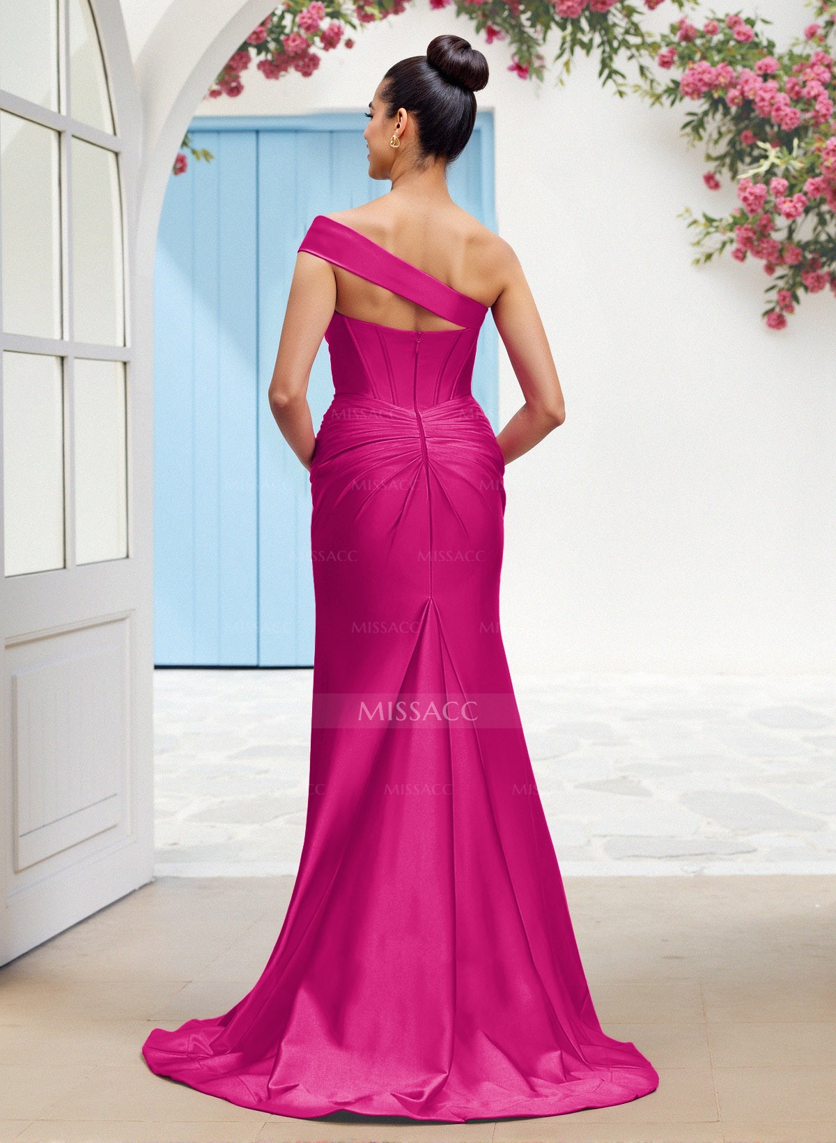 Classic Trumpet One-Shoulder Sleeveless Matte Satin Bridesmaid Dresses With High Split