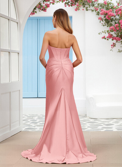 Elegant Trumpet Sweetheart Stretch Satin Knit Bridesmaid Dresses With High Split