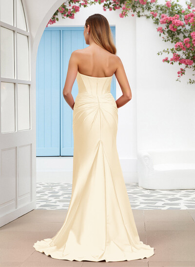 Elegant Trumpet Sweetheart Stretch Satin Knit Bridesmaid Dresses With High Split