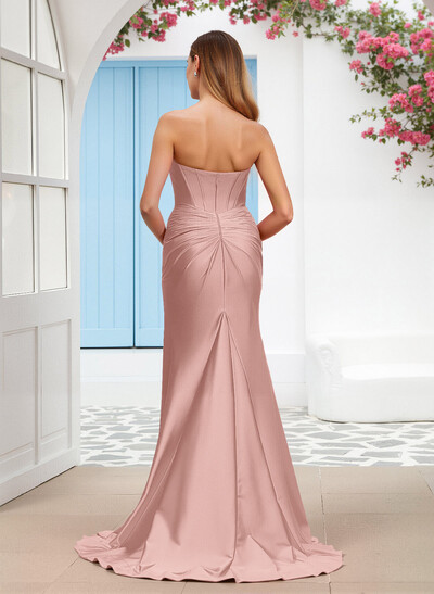 Elegant Trumpet Sweetheart Stretch Satin Knit Bridesmaid Dresses With High Split
