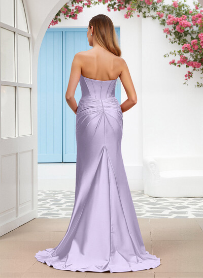 Elegant Trumpet Sweetheart Stretch Satin Knit Bridesmaid Dresses With High Split