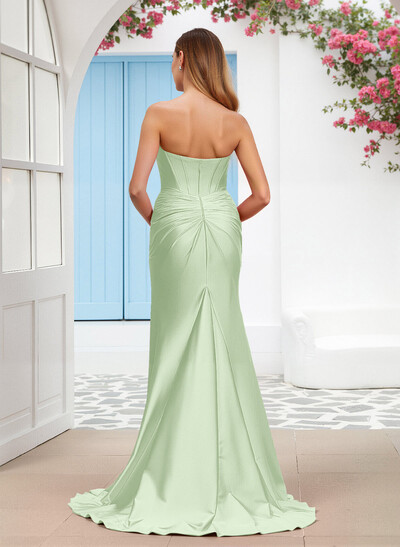 Elegant Trumpet Sweetheart Stretch Satin Knit Bridesmaid Dresses With High Split
