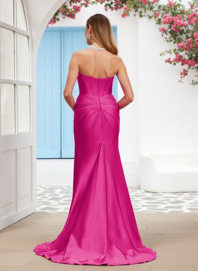 Sparkle Trumpet Halter Sleeveless Matte Satin Bridesmaid Dresses With High Split