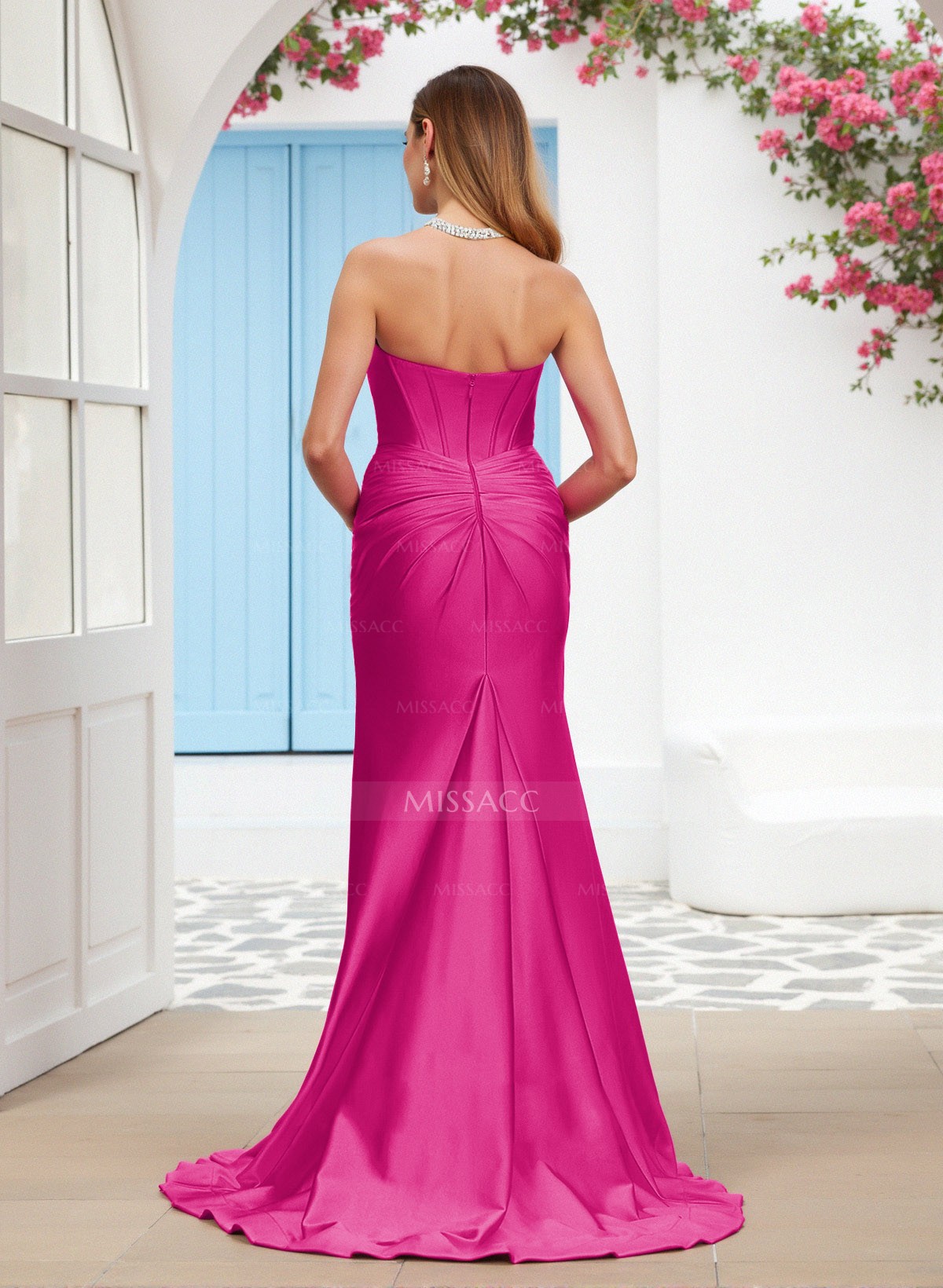 Sparkle Trumpet Halter Sleeveless Matte Satin Bridesmaid Dresses With High Split