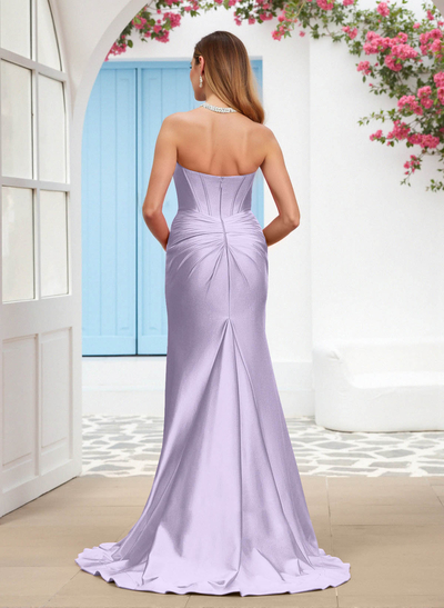 Sparkle Trumpet Halter Sleeveless Stretch Satin Knit Bridesmaid Dresses With High Split