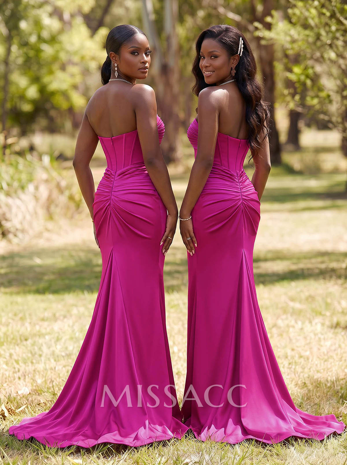 Sparkle Trumpet Halter Sleeveless Stretch Satin Knit Bridesmaid Dresses With High Split Sparkle Trumpet Halter Sleeveless Stretch Satin Knit Bridesmaid Dresses With High Split