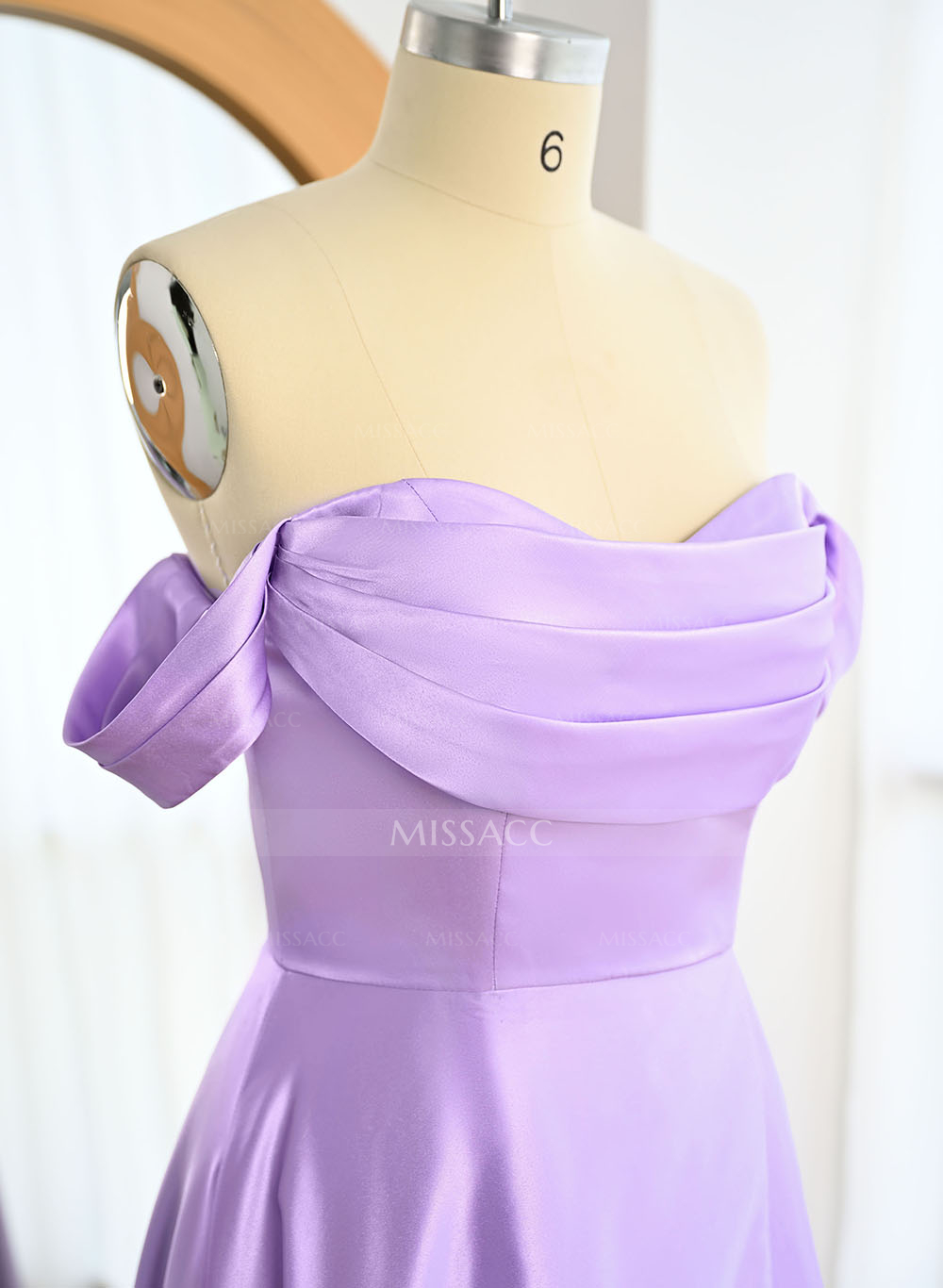 Classic Cowl Neck Off-The-Shoulder A-Line High Split Satin Bridesmaid Dresses