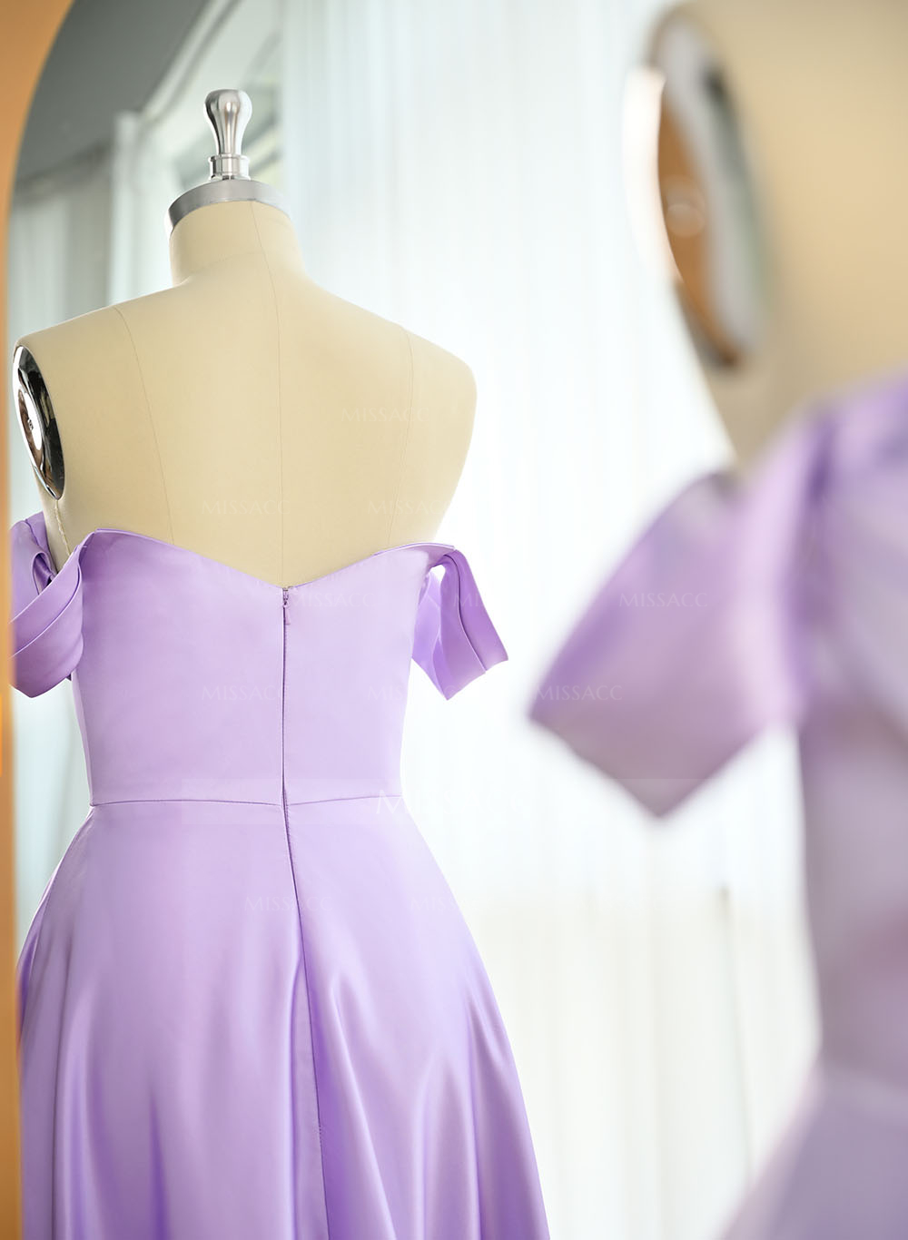 Classic Cowl Neck Off-The-Shoulder A-Line High Split Satin Bridesmaid Dresses
