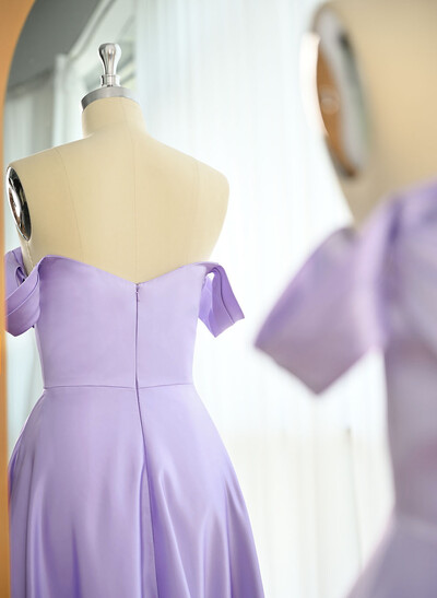 Classic Cowl Neck Off-The-Shoulder A-Line High Split Satin Bridesmaid Dresses