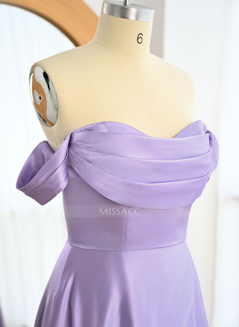 Classic Cowl Neck Off-The-Shoulder A-Line High Split Satin Bridesmaid Dresses