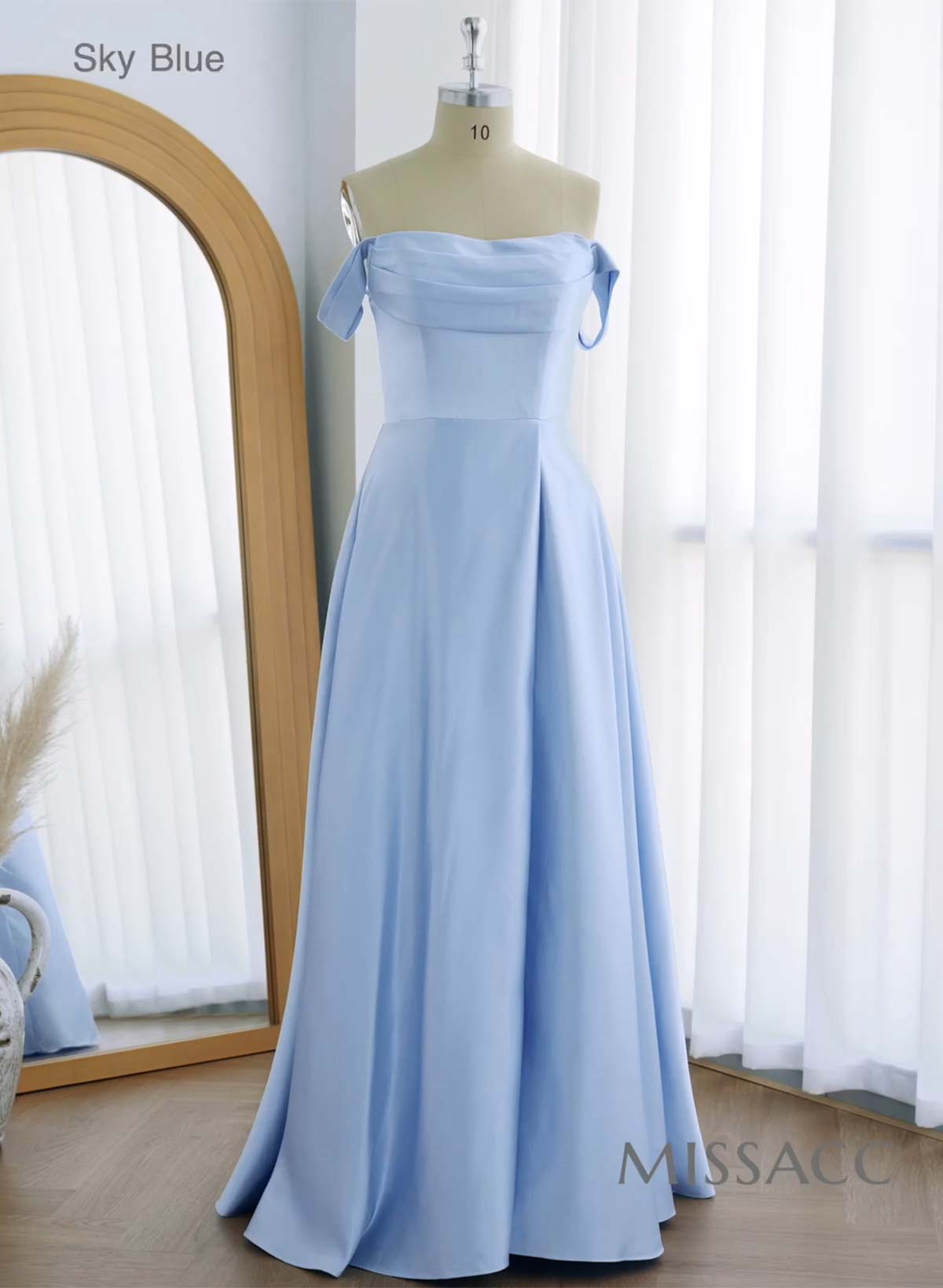 Classic Cowl Neck Off-The-Shoulder A-Line High Split Satin Bridesmaid Dresses