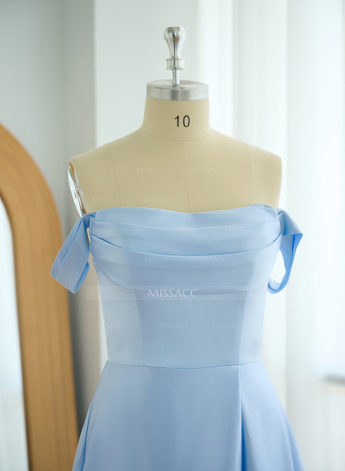 Classic Cowl Neck Off-The-Shoulder A-Line High Split Satin Bridesmaid Dresses