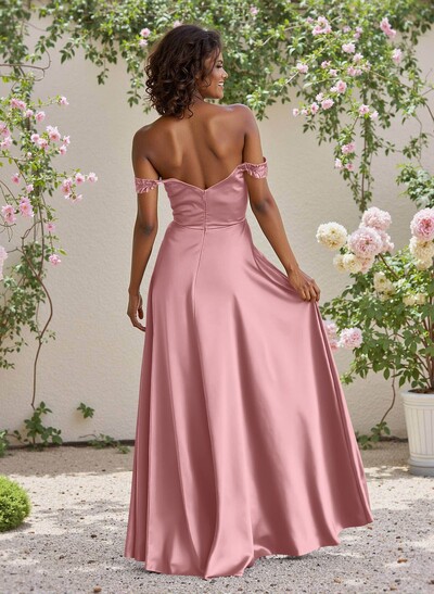 Classic Cowl Neck Off-The-Shoulder A-Line High Split Satin Bridesmaid Dresses