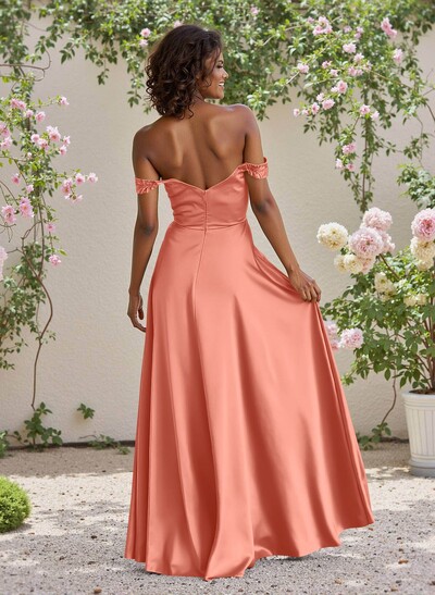 Classic Cowl Neck Off-The-Shoulder A-Line High Split Satin Bridesmaid Dresses