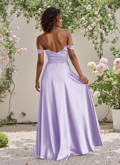 Classic Cowl Neck Off-The-Shoulder A-Line High Split Satin Bridesmaid Dresses