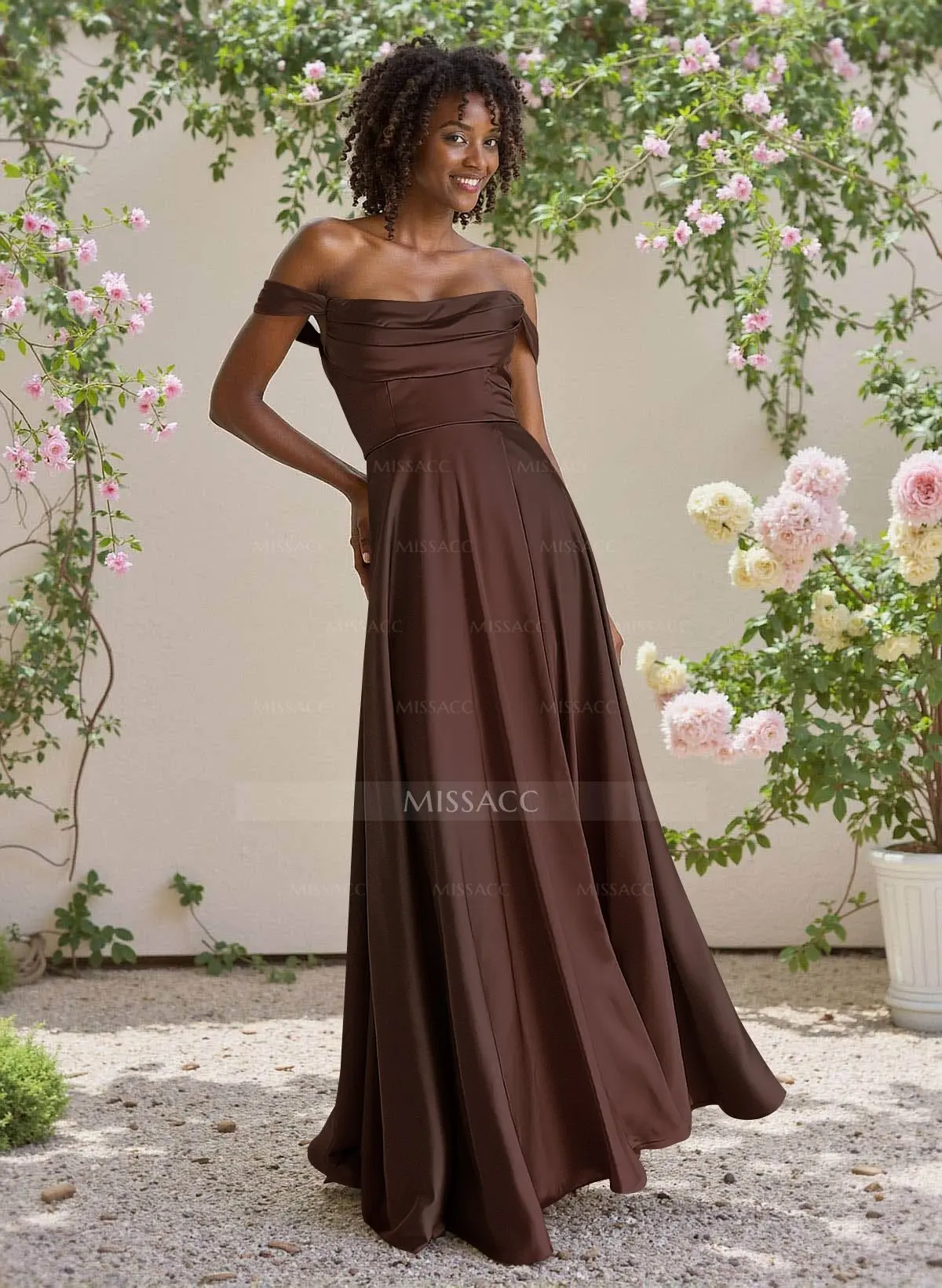 cowl neck satin bridesmaid dress Rusty Stain Cowl Neck Sleeveless Asymmetrical Bridesmaid Dress main image 1