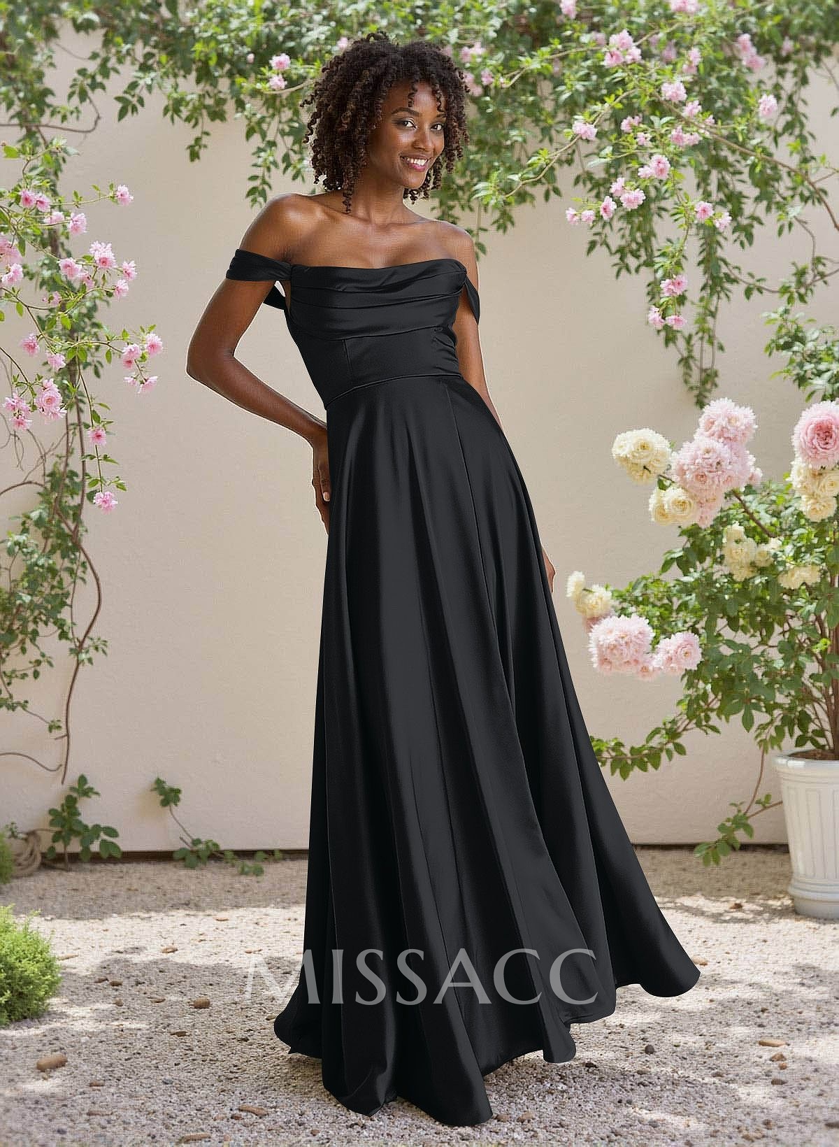 Classic Cowl Neck Off-The-Shoulder A-Line High Split Satin Bridesmaid Dresses Classic Cowl Neck Off-The-Shoulder A-Line High Split Satin Bridesmaid Dresses