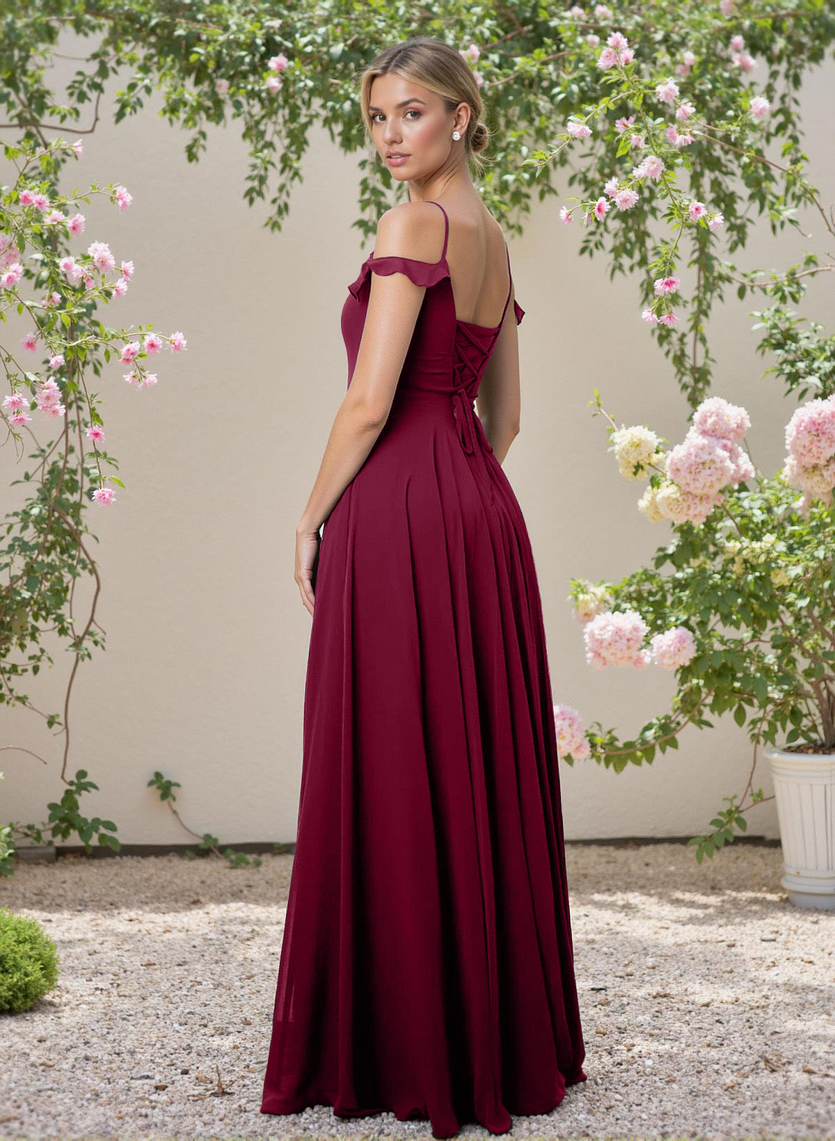 Classic V-Neck Cold Shoulder A-Line Floor-Length Chiffon Bridesmaid Dresses