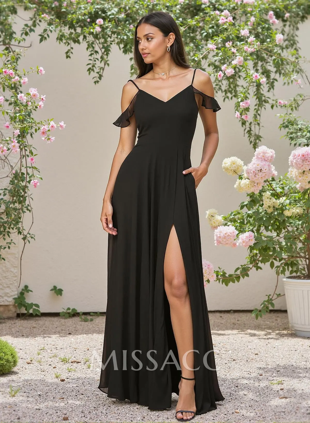 Missacc Terracotta Bridesmaid Classic V-Neck Cold Shoulder A-Line Floor-Length Chiffon Bridesmaid Dresses Missacc Terracotta Bridesmaid Classic V-Neck Cold Shoulder A-Line Floor-Length Chiffon Bridesmaid Dresses