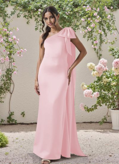 Classic One-Shoulder Bow(s) Regular Straps Floor-Length Satin Bridesmaid Dresses