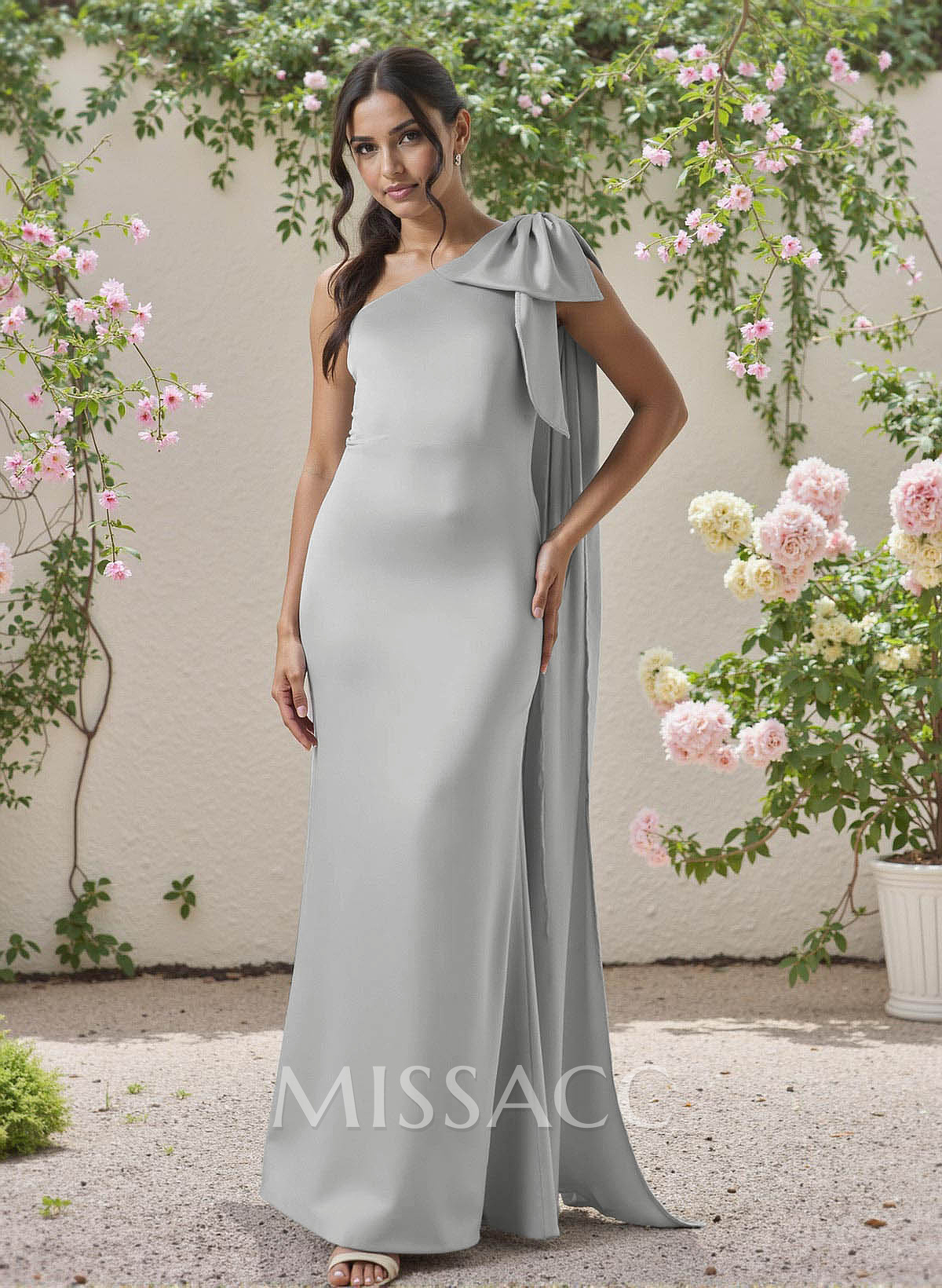 Classic One-Shoulder Bow(s) Regular Straps Floor-Length Satin Bridesmaid Dresses Classic One-Shoulder Bow(s) Regular Straps Floor-Length Satin Bridesmaid Dresses