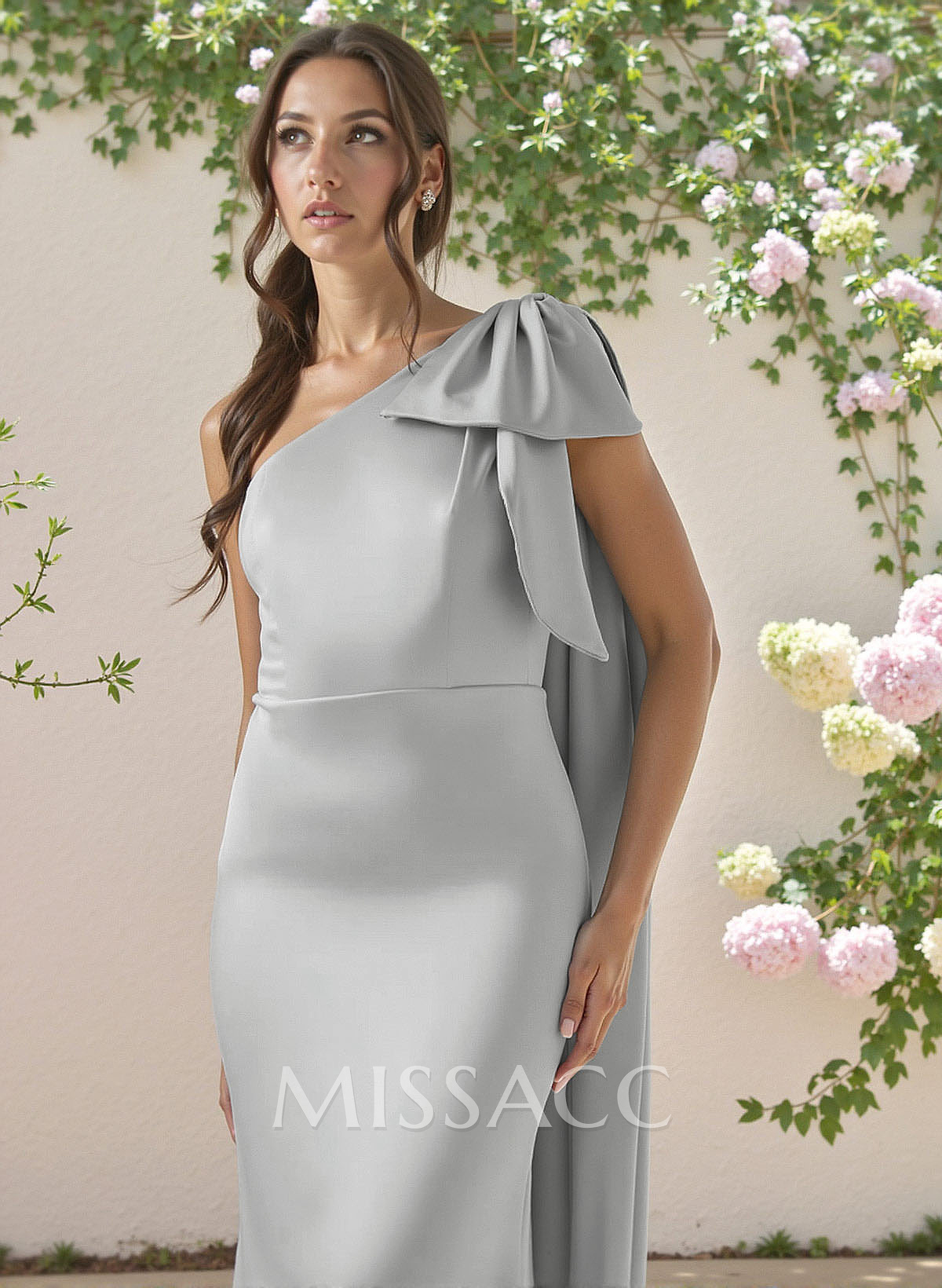 Classic One-Shoulder Bow(s) Regular Straps Floor-Length Satin Bridesmaid Dresses Classic One-Shoulder Bow(s) Regular Straps Floor-Length Satin Bridesmaid Dresses